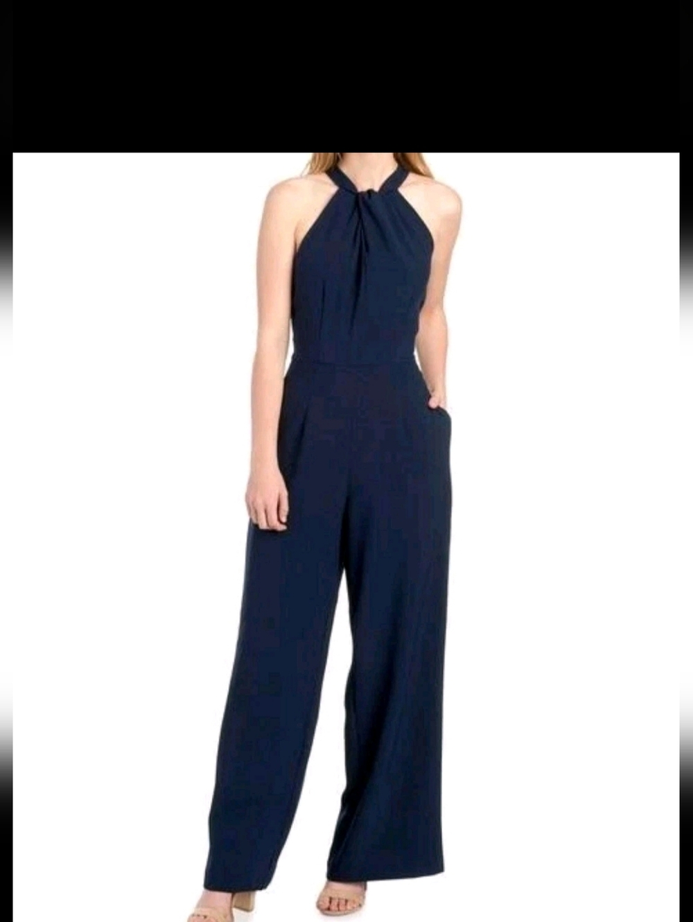 Julia Jordan jumpsuit size 8 Navy Halterneck Wide Leg Wedding Guest